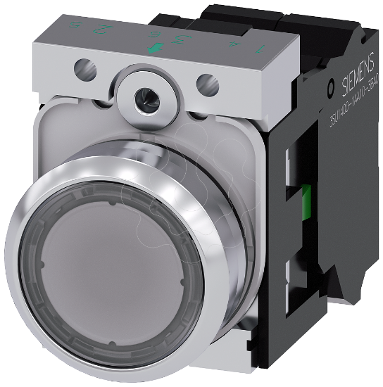 Imagem de Botao de pressao iluminado, 22mm, redondo, metal, alto brilho, transparente, 1NA