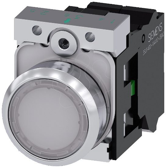 Imagem de Botao de pressao iluminado, 22mm, redondo, metal, alto brilho, branco, 1NA, com LED