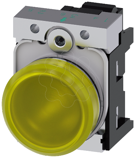 Imagem de Sinalizador luminoso, 22mm, redondo, metal, alto brilho, amarelo, 110V CA