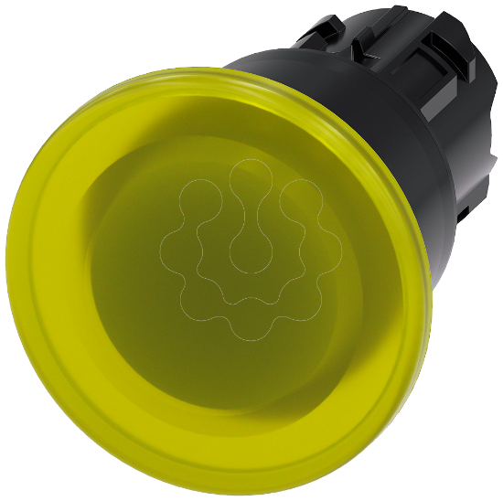 Imagem de Botao cogumelo iluminado, 22 mm, redondo, plastico, amarelo, 40 mm, de encaixe