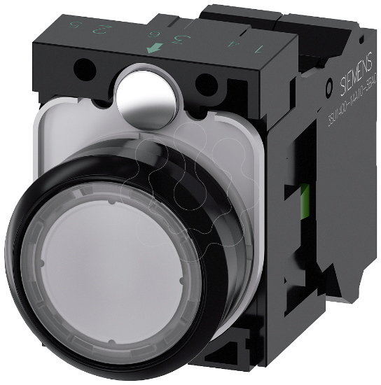 Imagem de Botao de pressao iluminado, 22 mm, redondo, plastico, transparente, plano, 1NA, LED