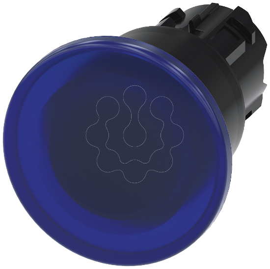 Imagem de Botao cogumelo iluminado, 22 mm, redondo, plastico, azul, 40 mm, de encaixe