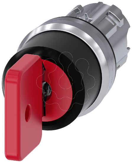 Imagem de interruptor de chave O.M.R, 22 mm, redondo, metal, de alto brilho, vermelho, 3 posicoes de I-O-II