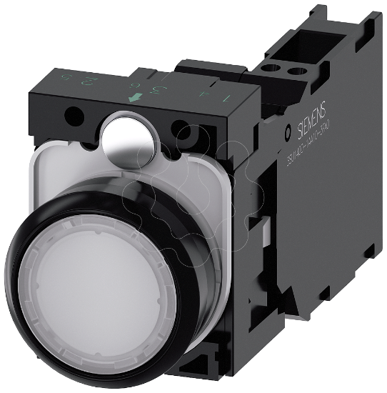 Imagem de Botao de pressao, iluminado, 22mm, redondo, plastico, branco, 1NA+1NF, 24V CA/CC