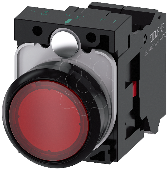 Imagem de Botao de pressao iluminado, 22mm, redondo, plastico, vermelho, plano, 1NF,  LED