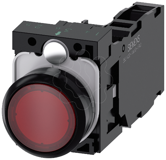 Imagem de Botao de pressao iluminado, 22mm, redondo plastico, vermelho, 1NA+1NF, 24V CA/CC