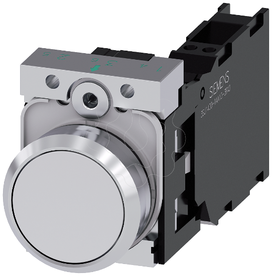 Imagem de Botao de pressao, 22mm, redondo, metal, alto brilho, branco, 1NA+1NF