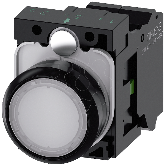 Imagem de Botao de pressao iluminado, 22 mm, redondo, plastico, branco, plano, 1NA