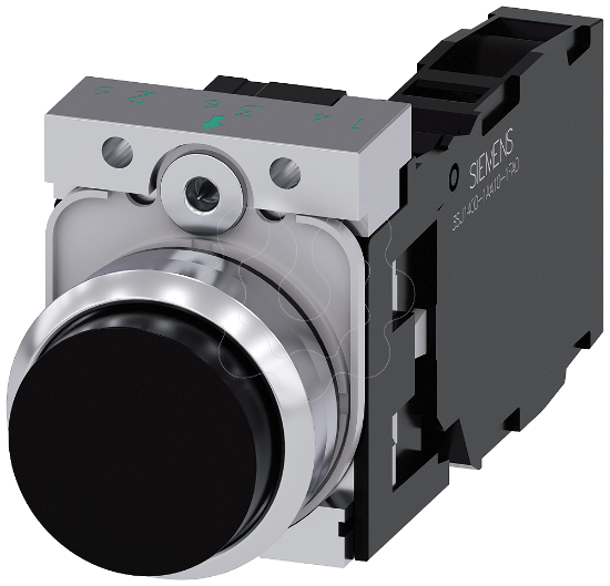 Imagem de Botao de pressao, 22mm, redondo, metal, alto brilho, preto, 1NA+1NF