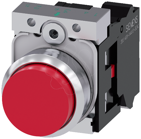 Imagem de Botao de pressao, 22 mm, redondo, metal, alto brilho, vermelho, alto, 1NF