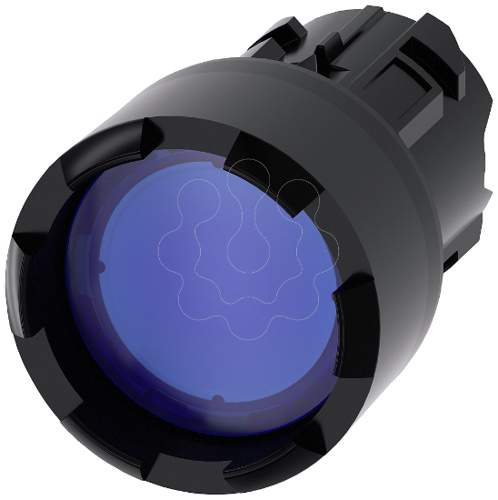 Imagem de Botao de pressao iluminado, 22mm, redondo, plastico, azul, anel frontal