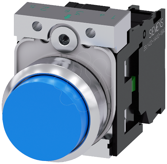 Imagem de Botao de pressao, 22mm, redondo, metal, alto brilho, azul, 1NA