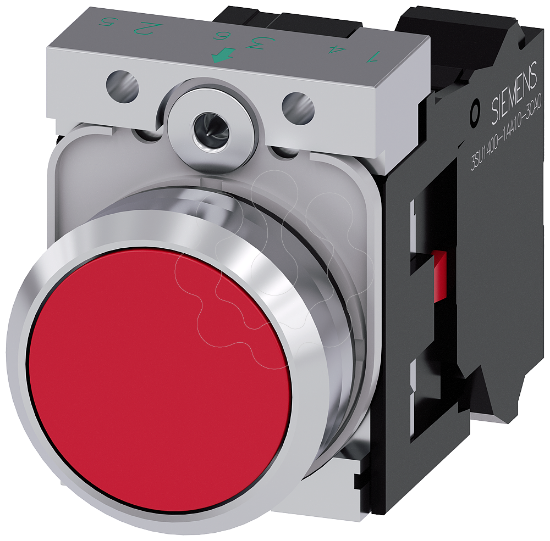 Imagem de Botao de pressao, 22mm, redondo, metal, alto brilho, vermelho, 1NF