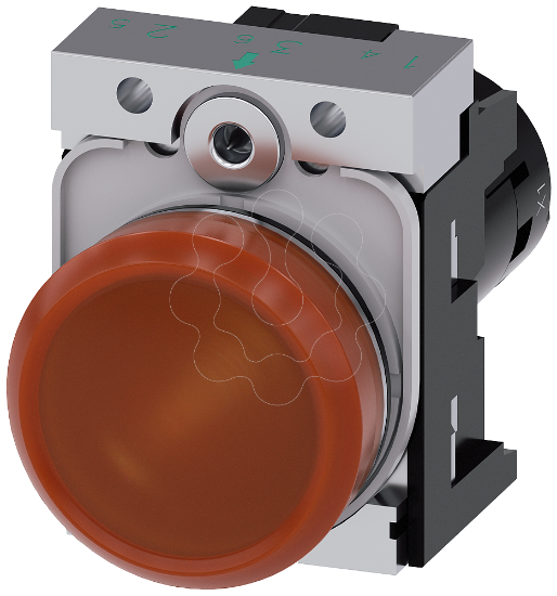 Imagem de Sinalizador luminoso, 22mm, redondo, metal, alto brilho, ambar, plano, 110V CA