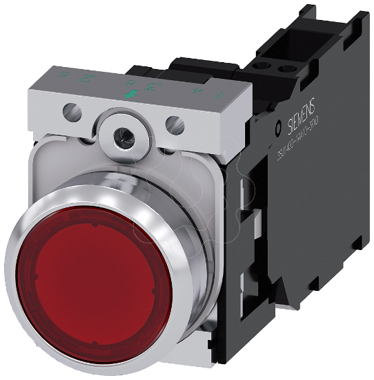 Imagem de Botao de pressao iluminado, 22mm, redondo, metal, alto brilho, vermelho, 1NA+1NF, com LED