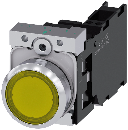 Imagem de Botao de pressao iluminado, 22mm, redondo, metal, alto brilho, amarelo, 1NA+1NF