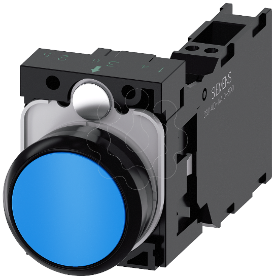 Imagem de Botao de pressao, 22mm, redondo, plastico, azul, 1NA+1NF