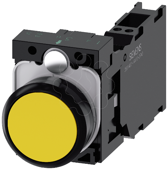 Imagem de Botao de pressao, 22 mm, redondo, plastico, amarelo, plano, 1NA+1NF, conexao de mola