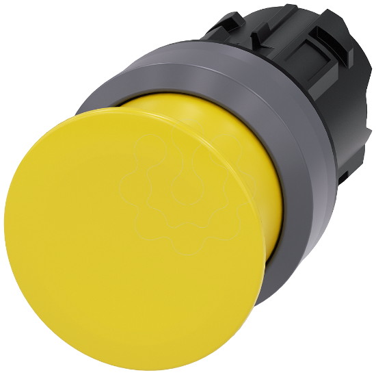 Imagem de Botao cogumelo, 22mm, redondo, plastico, anel frontal de metal, amarelo