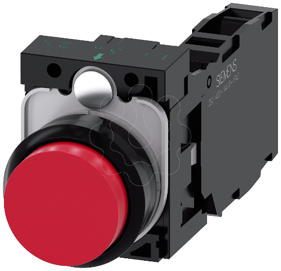 Imagem de Botao de pressao, 22mm, redondo plastico, vermelho, 1NA+1NF