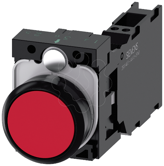 Imagem de Botao de pressao, 22 mm, redondo, plastico, vermelho, plano, 1NA+1NF, conexao de mola