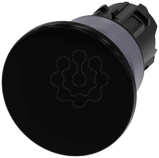 Imagem de Botao cogumelo, 22mm, redondo, plastico, anel frontal de metal, preto