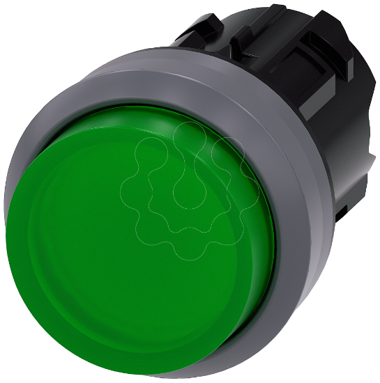 Imagem de Botao de pressao, iluminado, 22mm, redondo, anel frontal de metal, verde