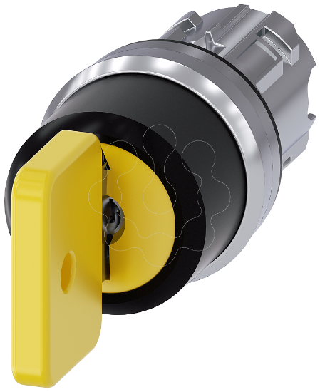 Imagem de interruptor de chave O.M.R, 22 mm, redondo, metal, de alto brilho, amarelo, 3 posicoes de I-O-I