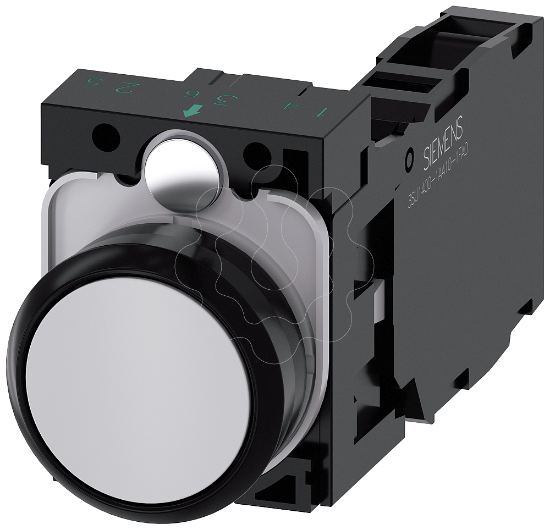 Imagem de Botao de pressao, 22 mm, redondo, plastico, cinza, plano, 1NA+1NF