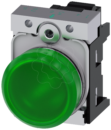 Imagem de Sinalizador luminoso, 22 mm, redondo, metal, alto brilho, verde, LED 230 V CA