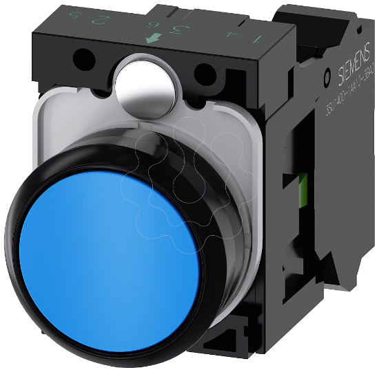 Imagem de Botao de pressao, 22mm, redondo, plastico, azul, 1NA