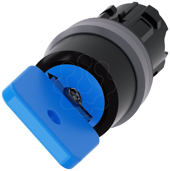 Imagem de Interruptor de chave O.M.R 22mm, redondo, anel frontal de metal, azul