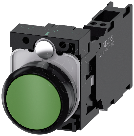 Imagem de Botao de pressao, 22mm, redondo plastico, verde, 1NA+1NF