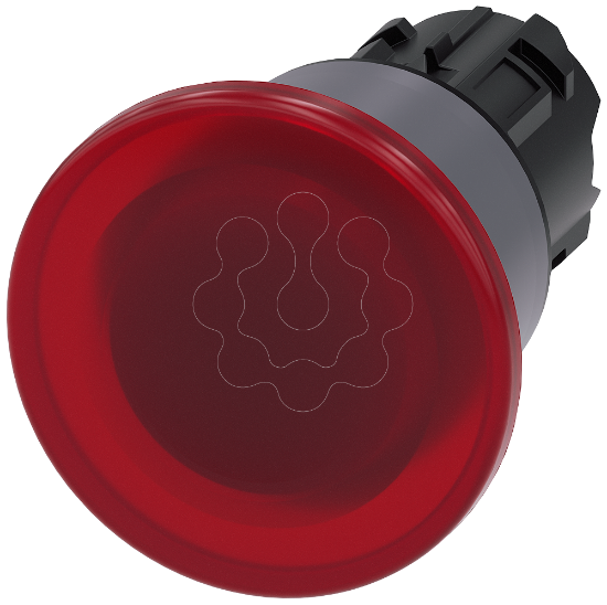 Imagem de Botao cogumelo iluminado, 22mm, redondo, anel frontal de metal, vermelho