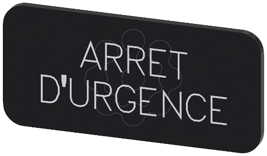 Imagem de Placa de identificacao 12,5x27mm, placa preto, inscricao: Arret DURGENCE
