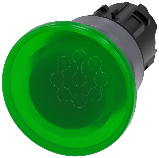 Imagem de Botao cogumelo, iluminado, 22mm, redondo, anel frontal de metal, verde