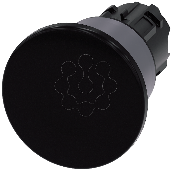 Imagem de Botao cogumelo, 22mm, redondo, plastico, anel frontal de metal, preto