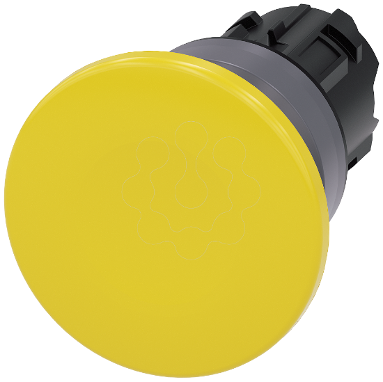 Imagem de Botao cogumelo, 22mm, redondo, plastico, anel frontal de metal, amarelo