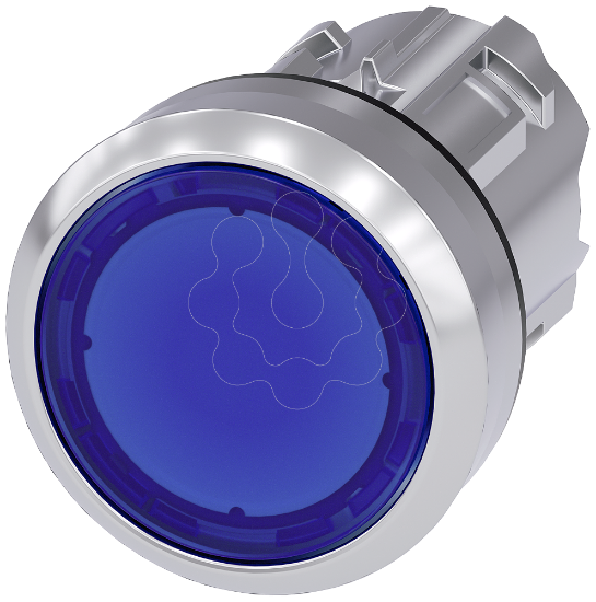 Imagem de Botao de pressao iluminado, 22mm, redondo, metal, alto brilho, azul