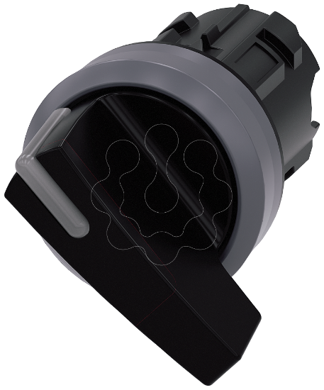 Imagem de Interruptor com manipulo iluminado, 22mm, redondo, anel frontal de metal, preto