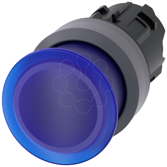 Imagem de Botao cogumelo iluminado, 22mm, redondo, anel frontal de metal, azul