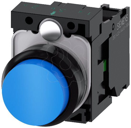 Imagem de Botao de pressao, 22 mm, redondo, plastico, azul, alto, 1NA