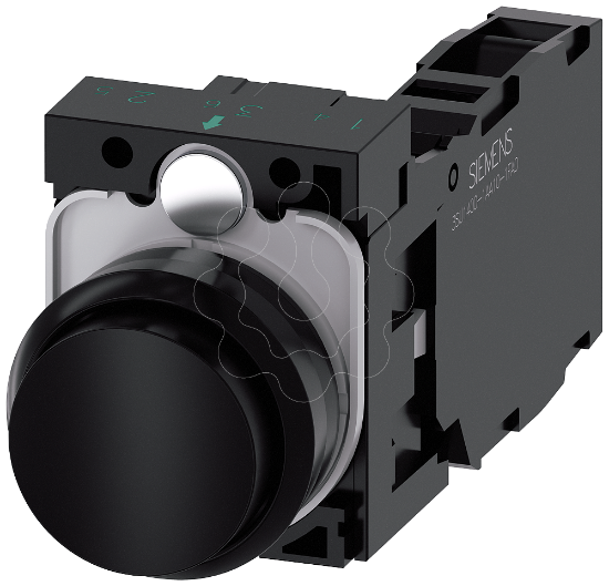 Imagem de Botao de pressao, 22 mm, redondo, plastico, preto, alto, 1NA+1NF