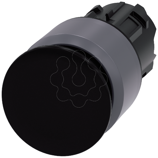 Imagem de Botao cogumelo, 22mm, redondo, plastico, anel frontal de metal, preto