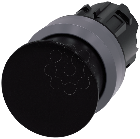 Imagem de Botao cogumelo, 22mm, redondo, plastico, anel frontal de metal, preto