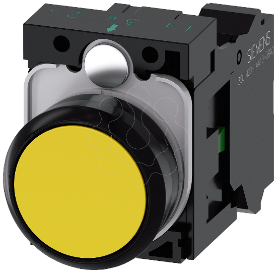 Imagem de Botao de pressao, 22 mm, redondo, plastico, amarelo, plano, 1NA, conexao de mola