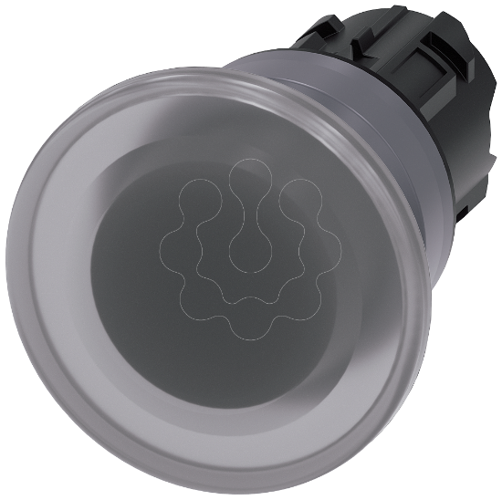 Imagem de Botao cogumelo, iluminado, 22mm, redondo, anel frontal de metal, transparente