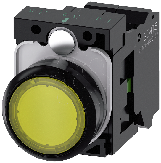 Imagem de Botao de pressao iluminado, 22 mm, redondo, plastico, amarelo, plano, 1NA