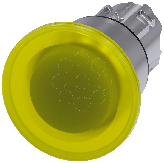 Imagem de Botao cogumelo iluminado, 22mm, redondo, metal, alto brilho, amarelo, 40mm