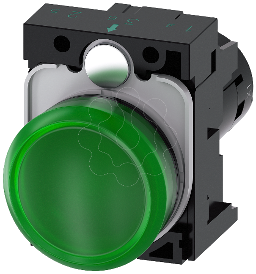 Imagem de Sinalizador luminoso, 22mm, redondo, plastico, verde, plano, 230V CA